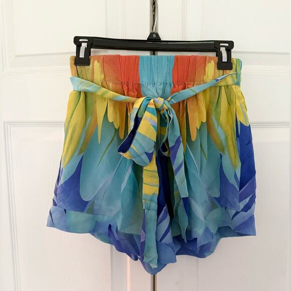 NWT Moda Baronessa Ari Short Canaria Print High Rise Belted Silk Shorts Small - Picture 2 of 9